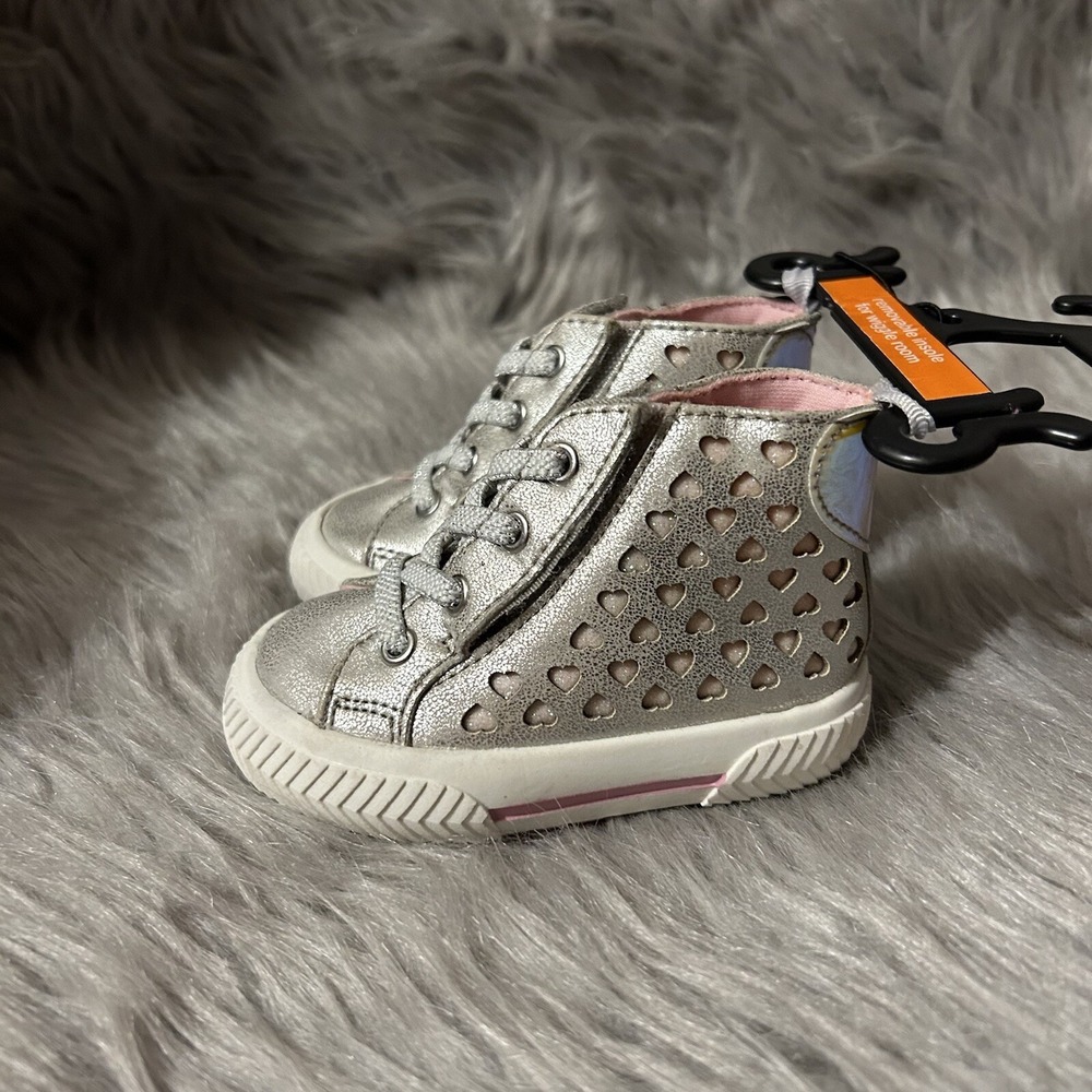 Wonder Nation Shoes Baby Girls Size 6 Grey Heart High Top NEW‎